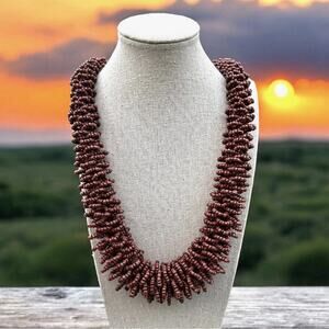 African Beaded Statement Necklace Graduated Brown Seed Woven Beads Layered 26”